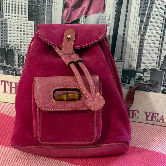 Gucci Handbags - Gucci Suede and bamboo Backpack in pink